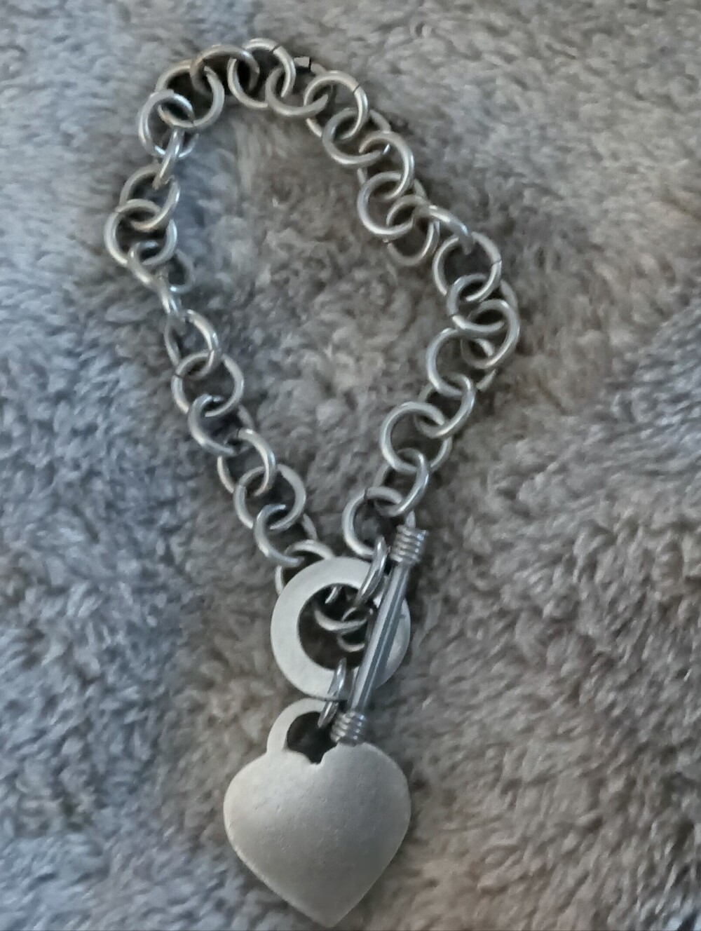 Vintage Sterling Silver Cable Chain Charm Toggle Clasp Bracelet